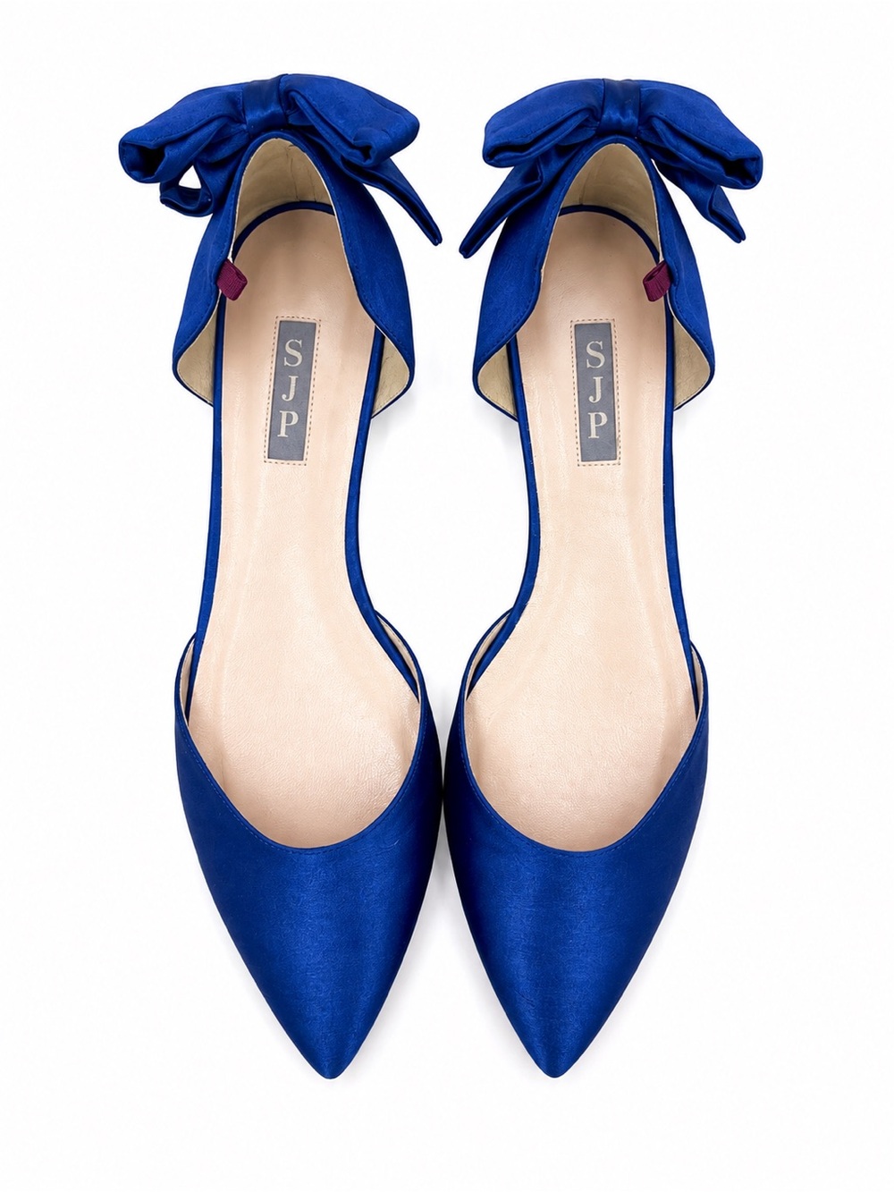 SJP Sarah Jessica Parker Blue Satin Bow Pointed Toe D’Orsay Flats Made in Italy